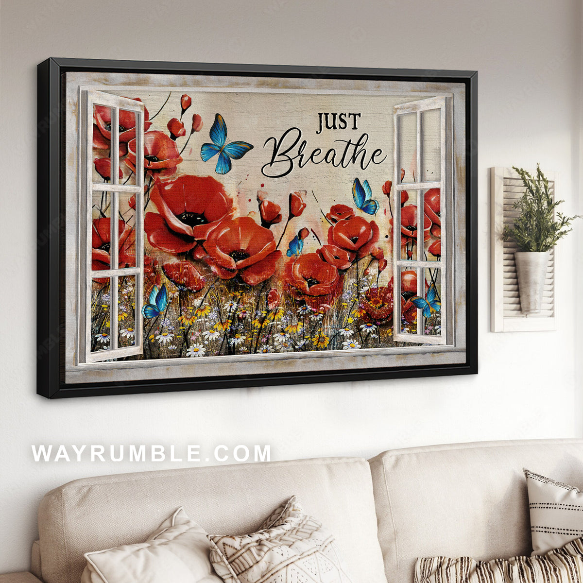 Watercolor poppy, Blue butterfly, Daisy field, Just breathe - Jesus Landscape Canvas Prints, Christian Wall Art