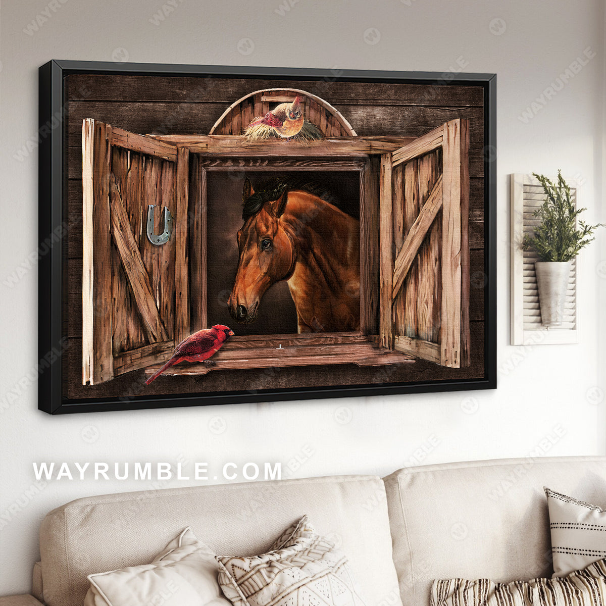 Brown window, Quarter horse, Cardinal drawing - Jesus Landscape Canvas Prints, Christian Wall Art