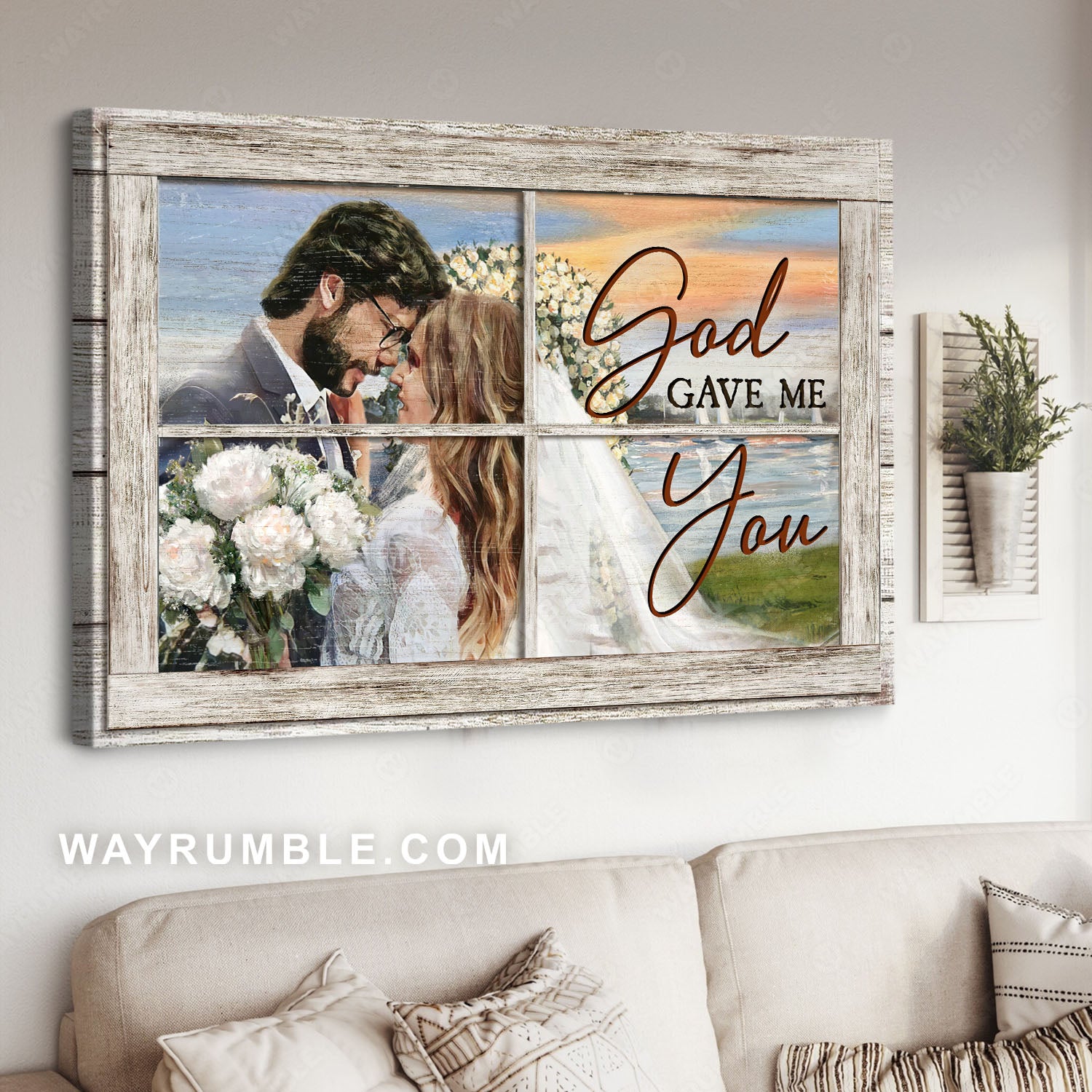 Beautiful wedding, Pretty sunset, White rose, God gave me you - Jesus Landscape Canvas Prints, Christian Wall Art