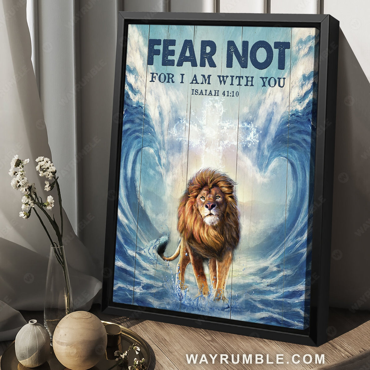 Lion of Judah, Blue ocean, Cross symbol, Jesus painting, Fear not for I am with you - Jesus Portrait Canvas Prints, Wall Art