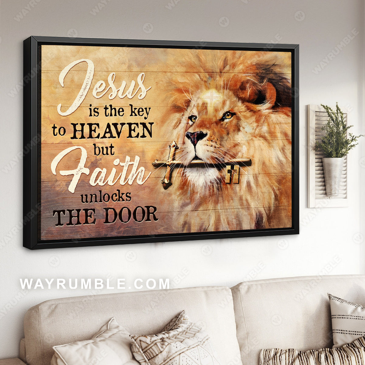 Golden key, Beautiful lion, Jesus is the key to heaven - Jesus Landscape Canvas Prints, Christian Wall Art