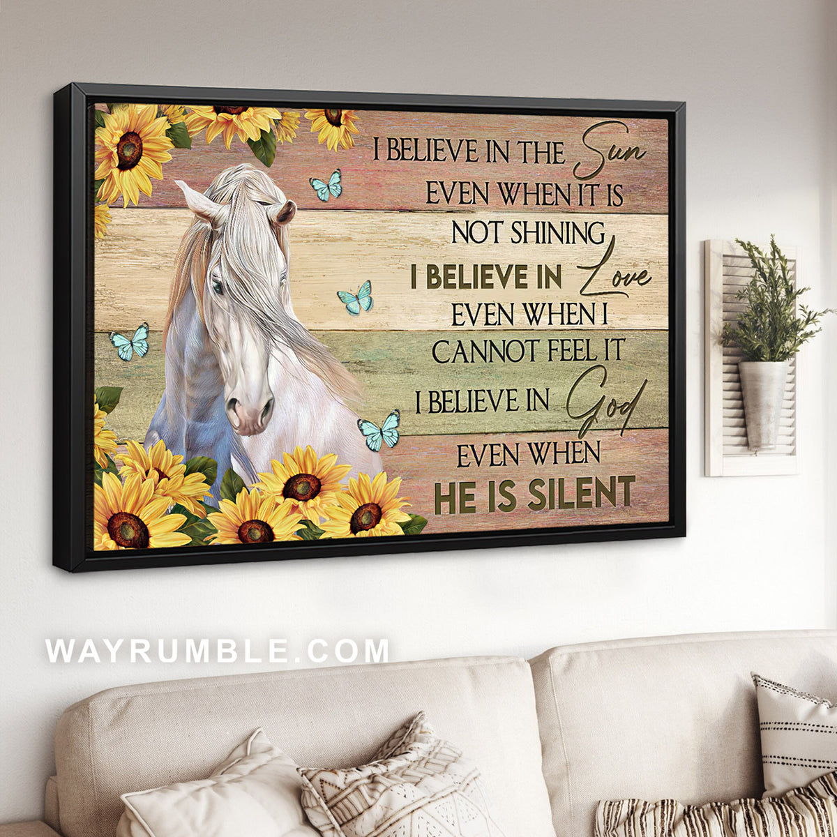 Quarter horse, Sunflower frame, I believe in God even when he is silent - Jesus Landscape Canvas Prints, Christian Wall Art
