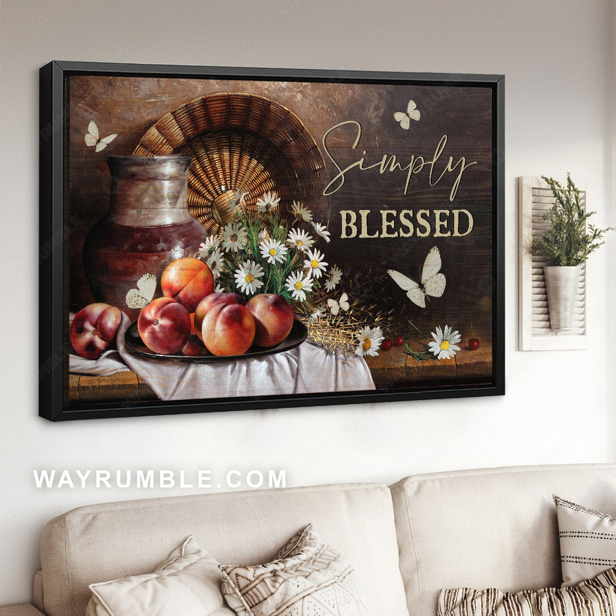 Red apple, Daisy vase, Still life painting, Simply blessed - Jesus Landscape Canvas Prints, Christian Wall Art