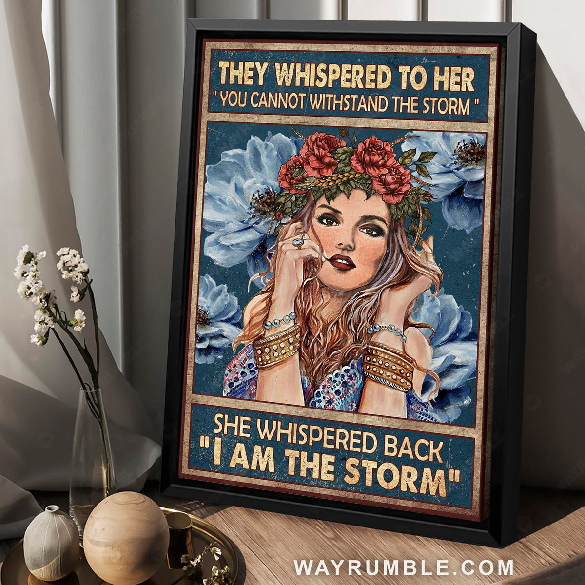 Beautiful hippie girl, Flower wreath, They whispered to her - Jesus Portrait Canvas Prints, Christian Wall Art