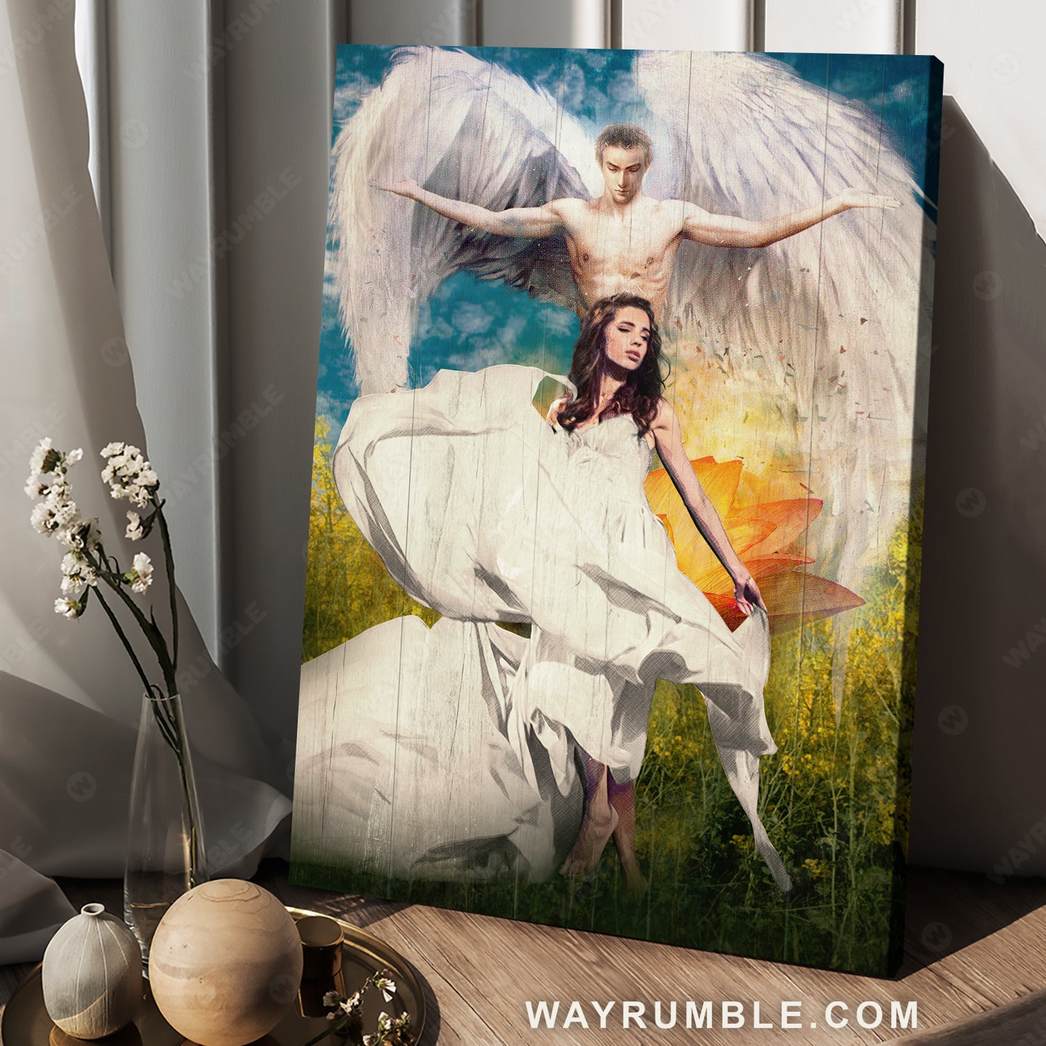 Amazing angel wings, Beautiful girl, Lotus flower painting - Jesus Portrait Canvas Prints, Christian Wall Art