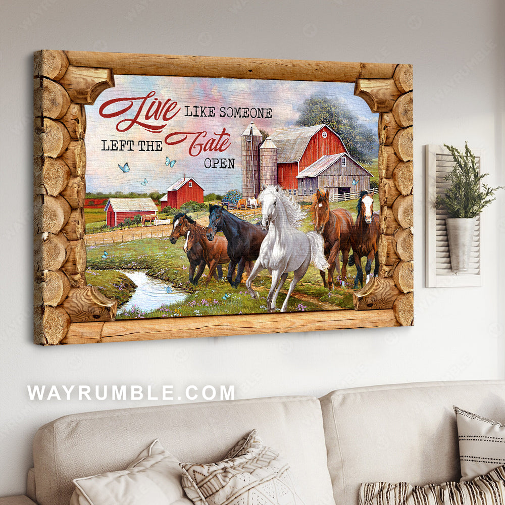 Running horse, Beautiful farm, Wooden frame, Live like someone - Jesus Landscape Canvas Prints, Christian Wall Art