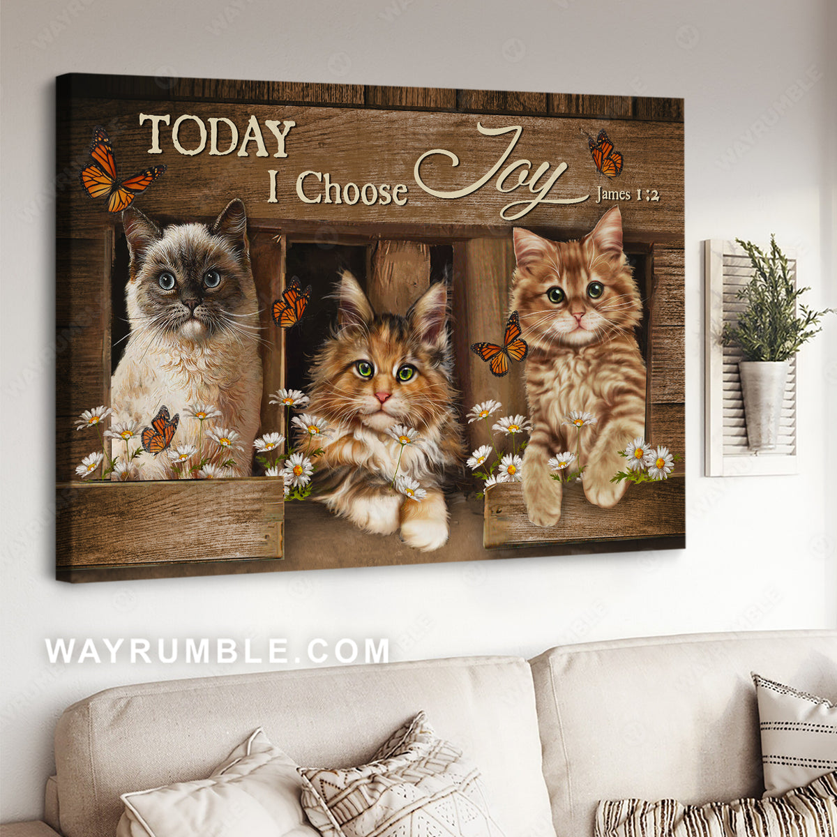 Amazing cat, Pretty daisy, Monarch butterfly, Today I choose joy - Jesus Landscape Canvas Prints, Christian Wall Art