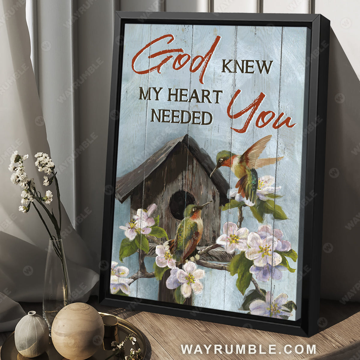 Wooden birdhouse, Hummingbird drawing, Jasmine flower, God knew my heart needed you - Jesus Portrait Canvas Prints, Wall Art