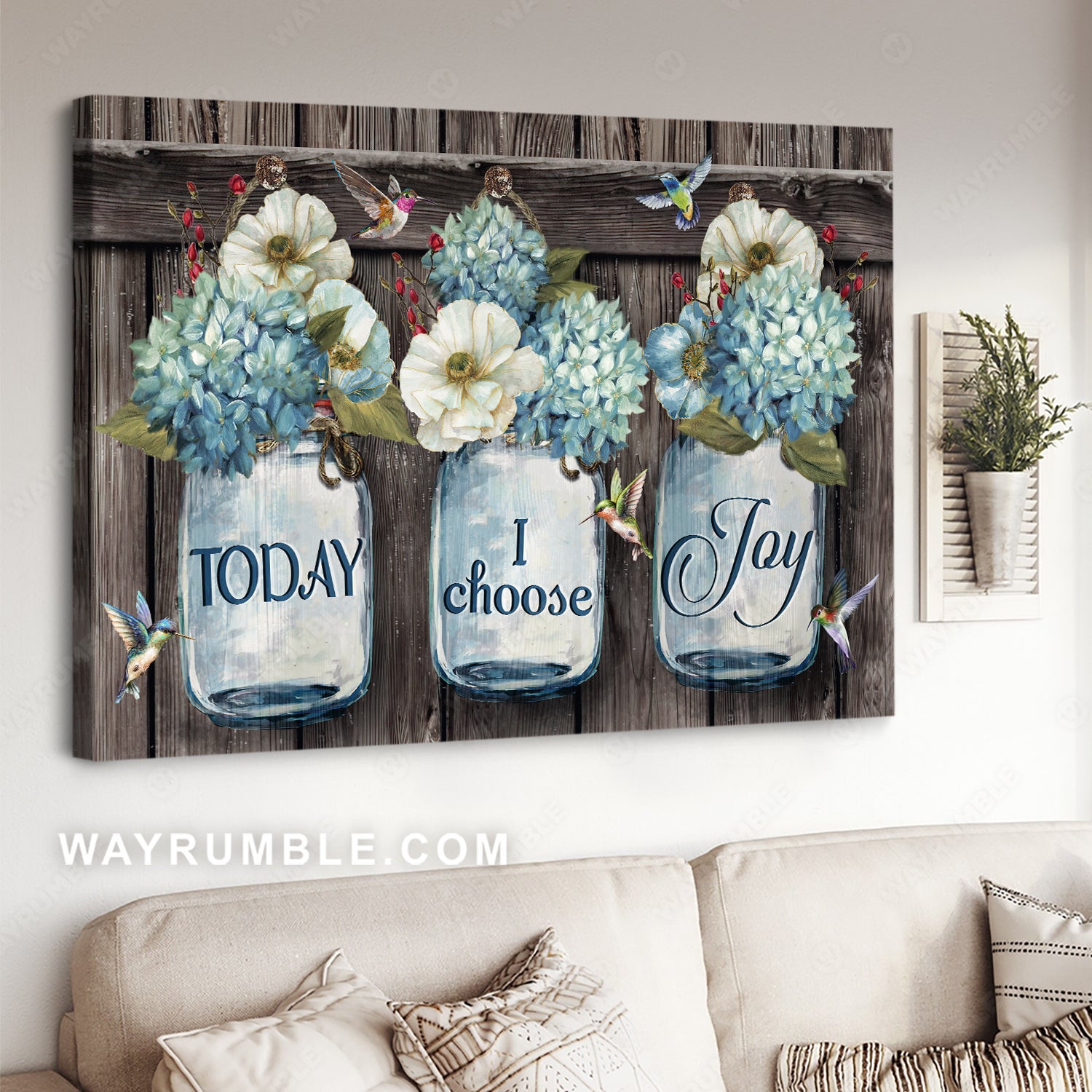 Flower artwork, White camellia, Colorful hummingbird, Today I choose joy - Jesus Landscape Canvas Prints, Christian Wall Art