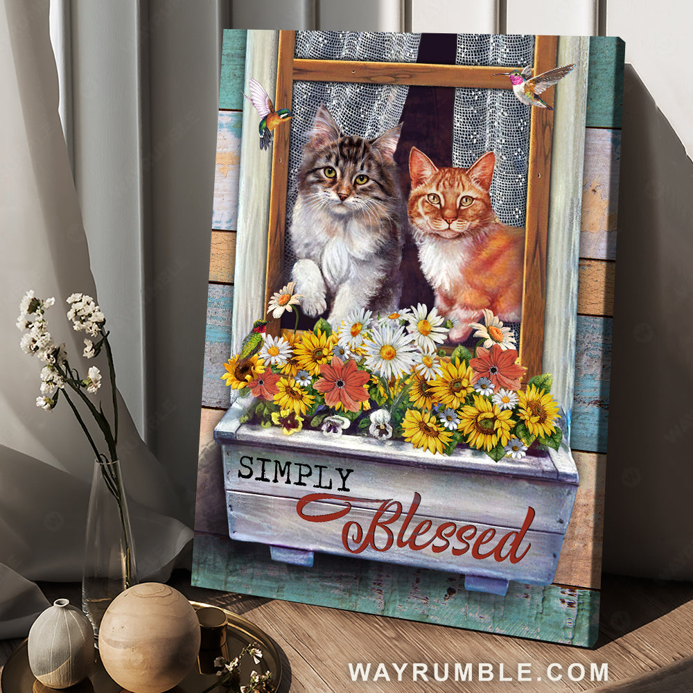 Cat couple, Pretty flower, Colorful humming bird, Simply blessed - Jesus Portrait Canvas Prints, Christian Wall Art