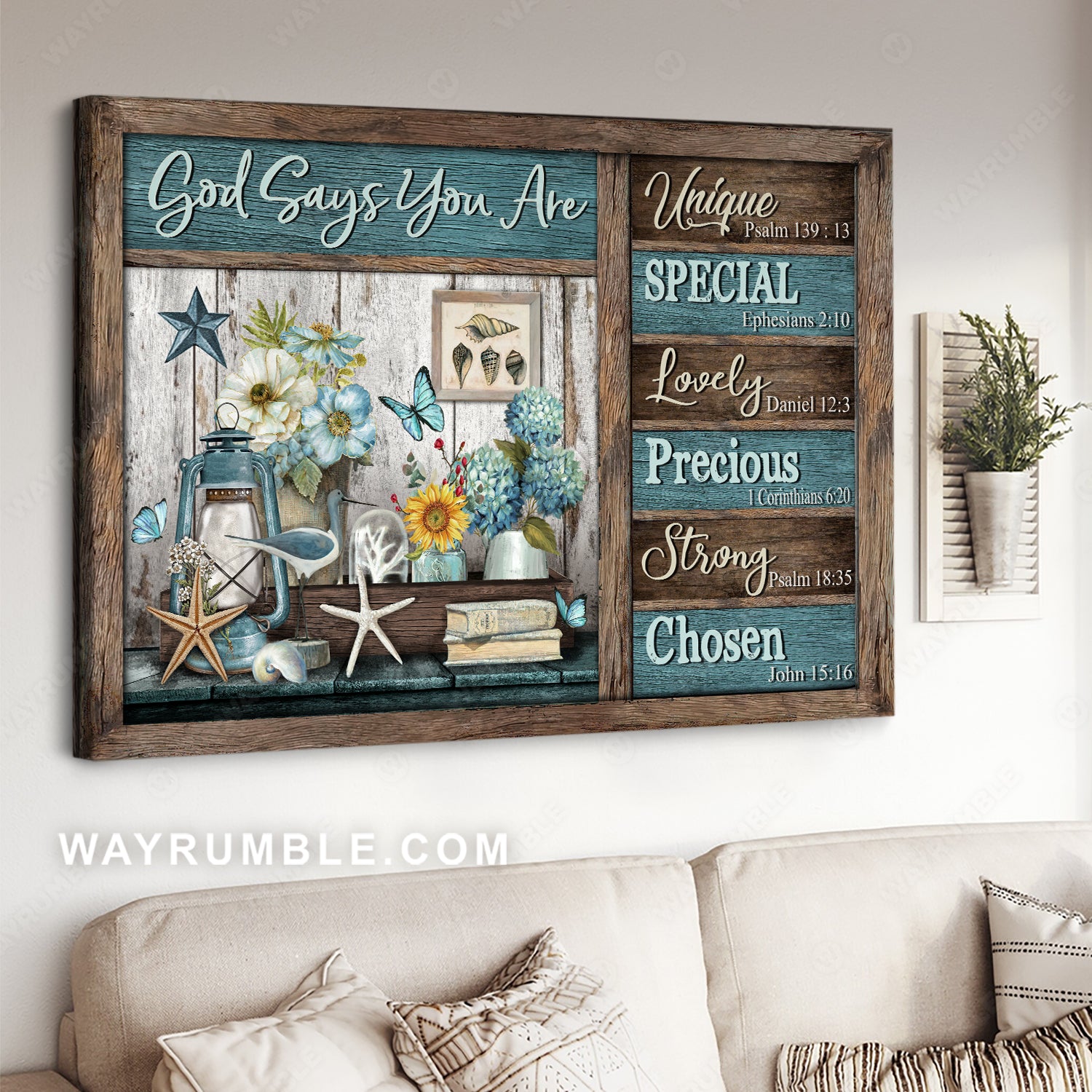 Summer vibe, Blue lantern, Beautiful flower, God says you are unique - Jesus Landscape Canvas Prints, Christian Wall Art