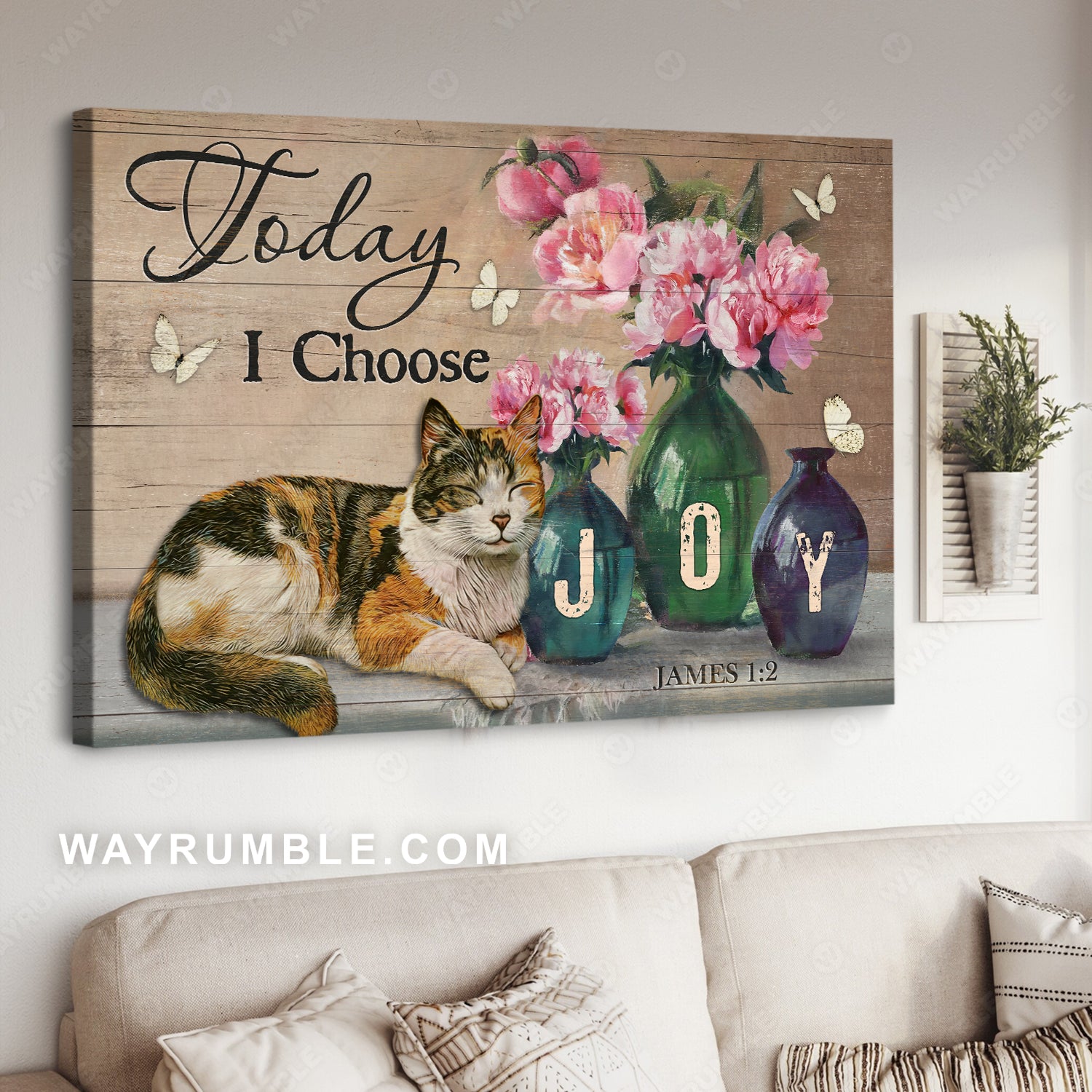 Sleeping cat, Pink carnation vase, Pretty butterfly, Today I choose joy - Jesus Landscape Canvas Prints, Christian Wall Art
