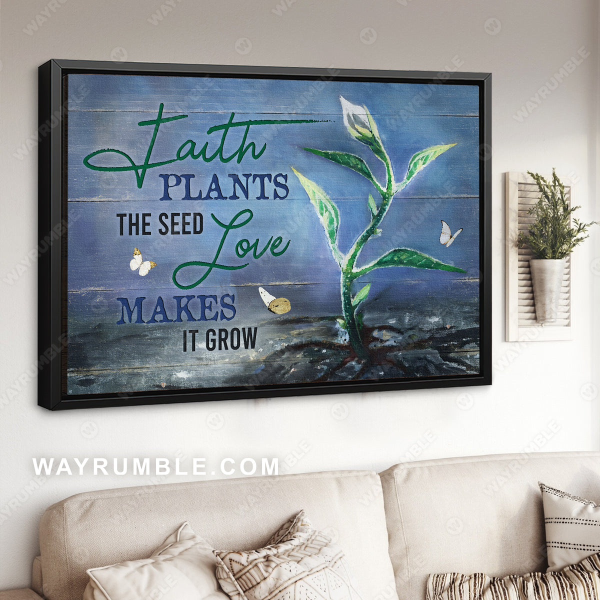 Green tree, Blue night, Pretty butterfly, Faith plants the seed - Jesus Landscape Canvas Prints, Christian Wall Art