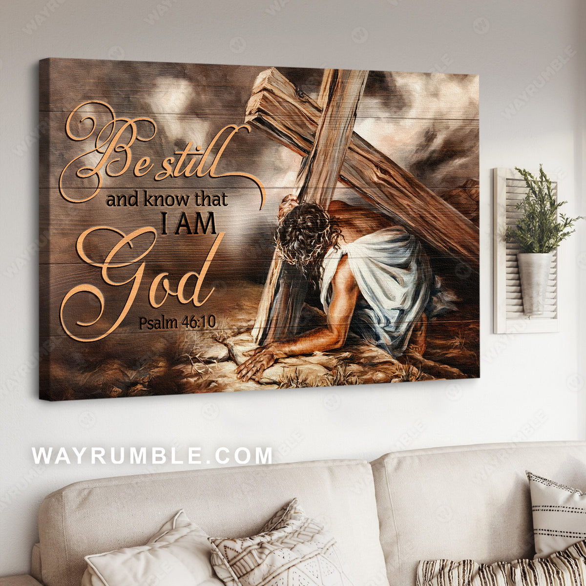 Christ carrying the cross, Jesus painting, Be still and know that I am God - Jesus Landscape Canvas Prints, Christian Wall Art