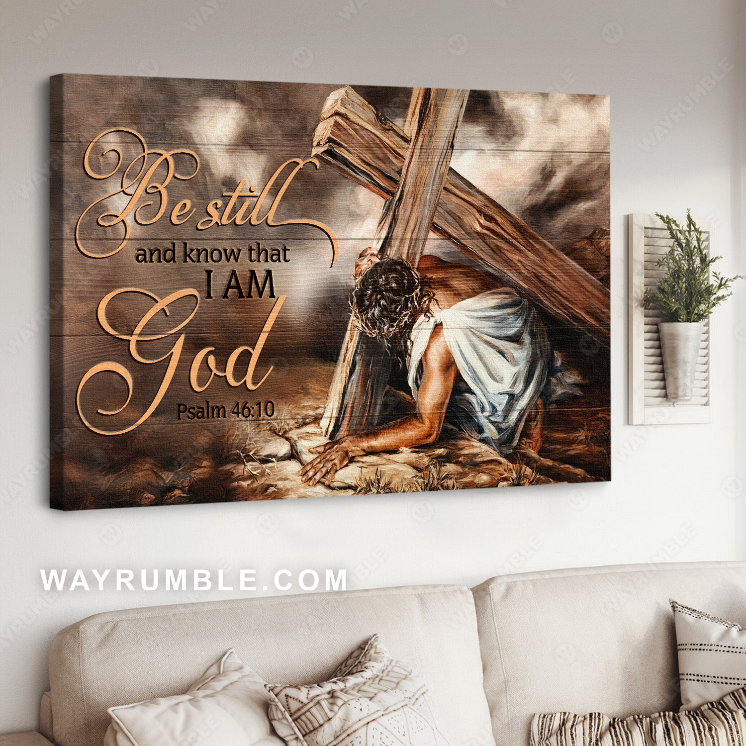 Christ carrying the cross, Jesus painting, Be still and know that I am God - Jesus Landscape Canvas Prints, Christian Wall Art