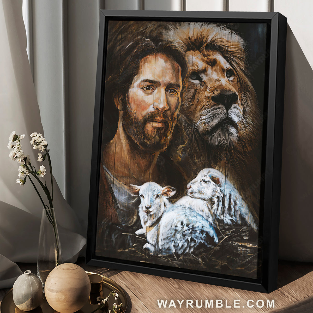 Awesome Jesus, White lamb artwork, Lion of Judah, Stunning drawing - Jesus Portrait Canvas Prints, Home Decor Wall Art