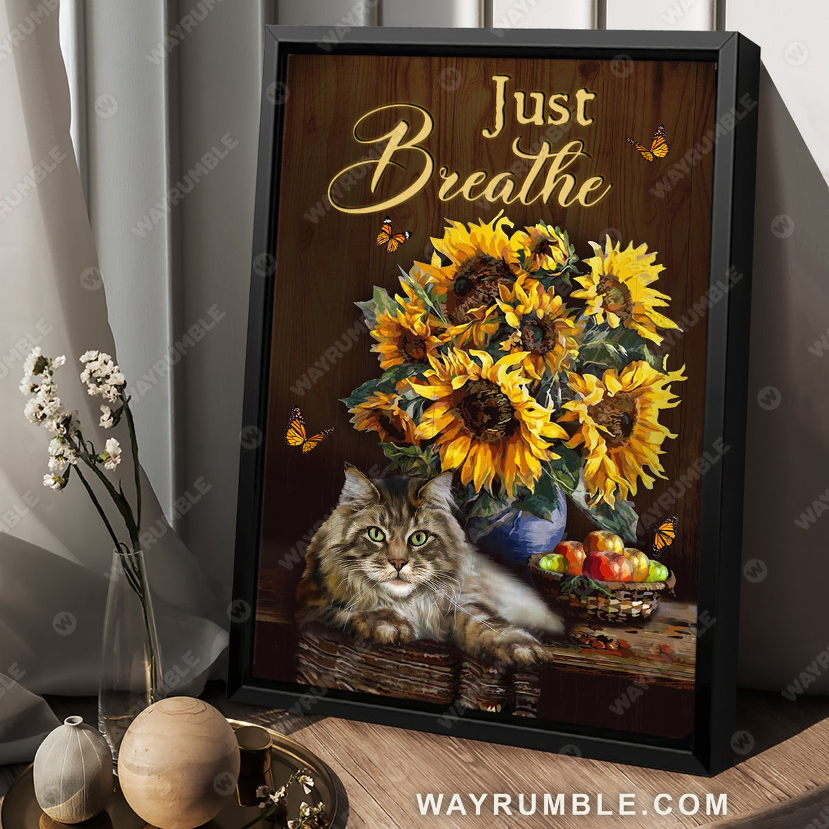 Beautiful sunflower, Watercolor cat, Still life painting, Just breathe - Jesus Portrait Canvas Prints, Christian Wall Art