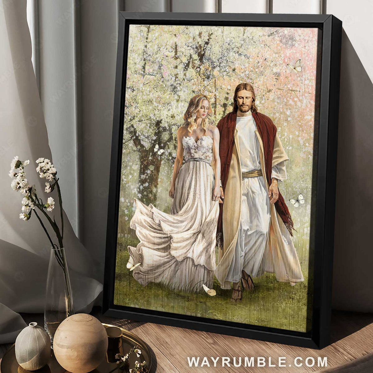 Walking with Jesus, Baby flower forest, Pretty girl artwork - Jesus Portrait Canvas Prints, Home Decor Wall Art