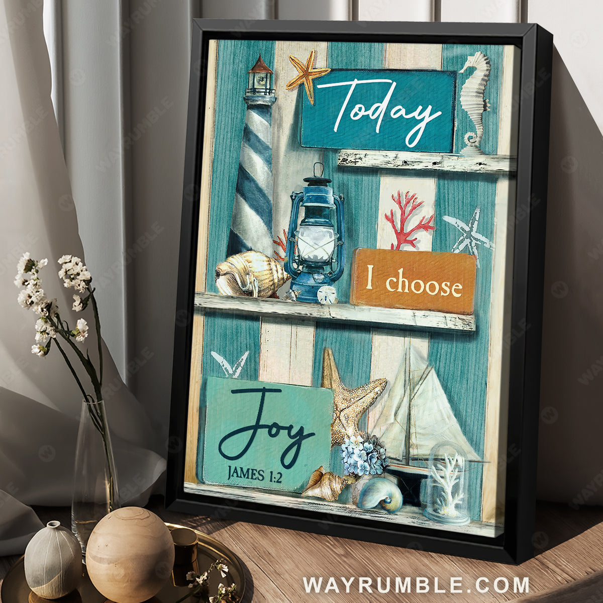 Antique lantern, Summer vibe, Blue background, Today I choose joy - Jesus Portrait Canvas Prints, Christian Wall Art