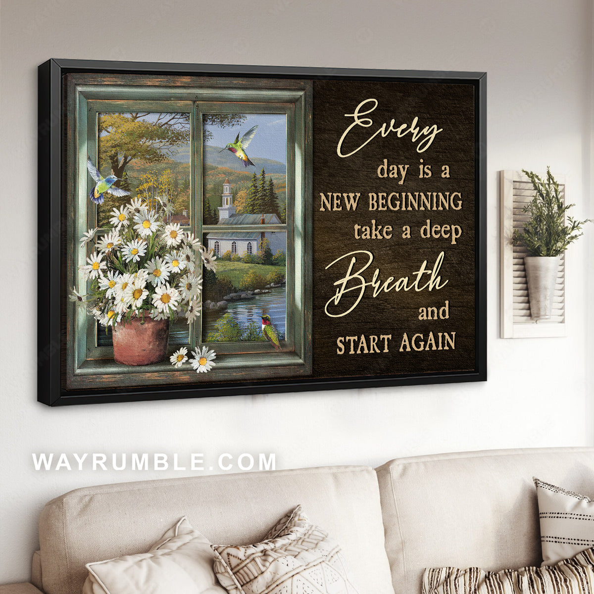 Beautiful countryside drawing, Daisy, Every day is a new beginning - Jesus Landscape Canvas Prints, Christian Wall Art