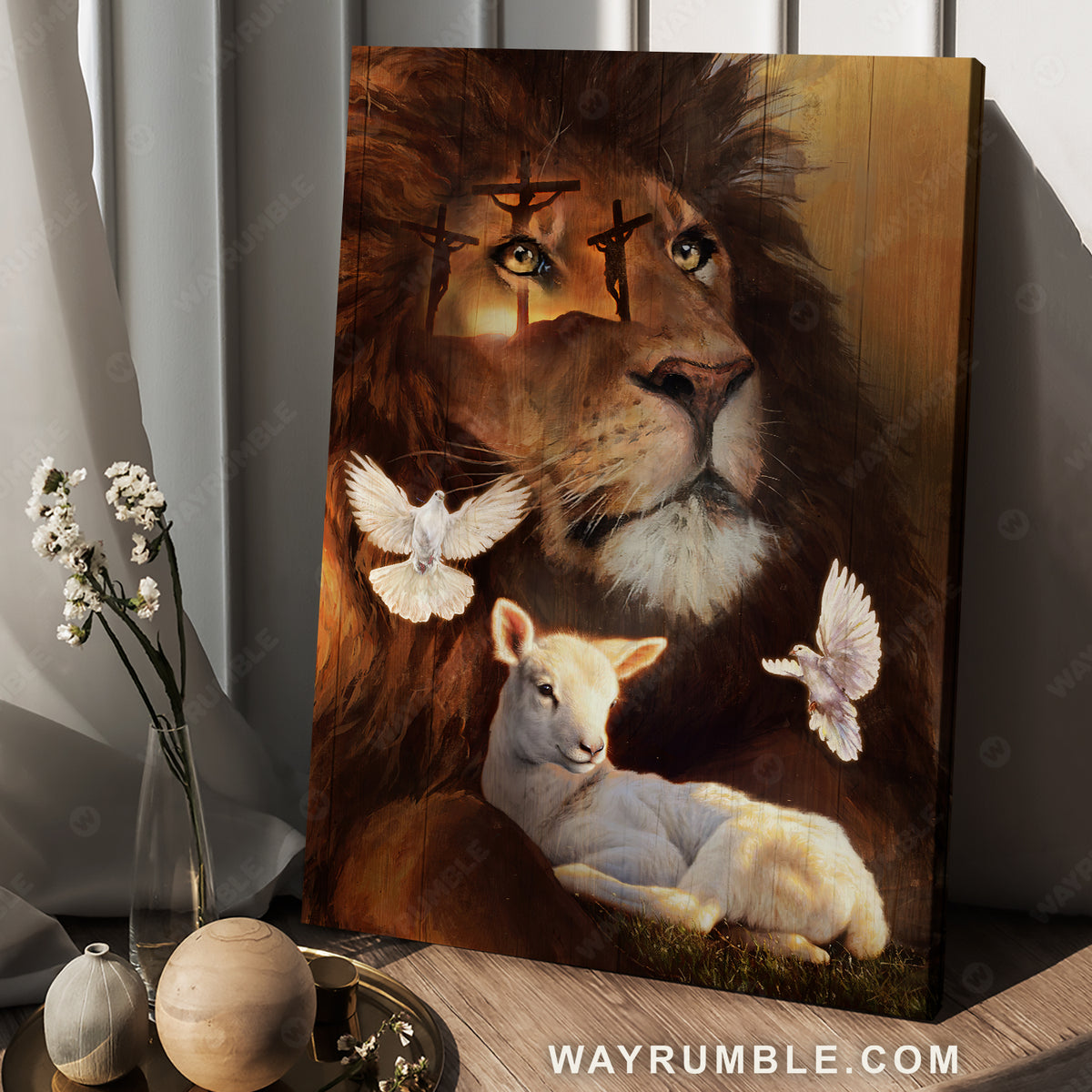 Pretty lion, Watercolor lamb, White dove, Jesus painting - Jesus Portrait Canvas Prints, Christian Wall Art
