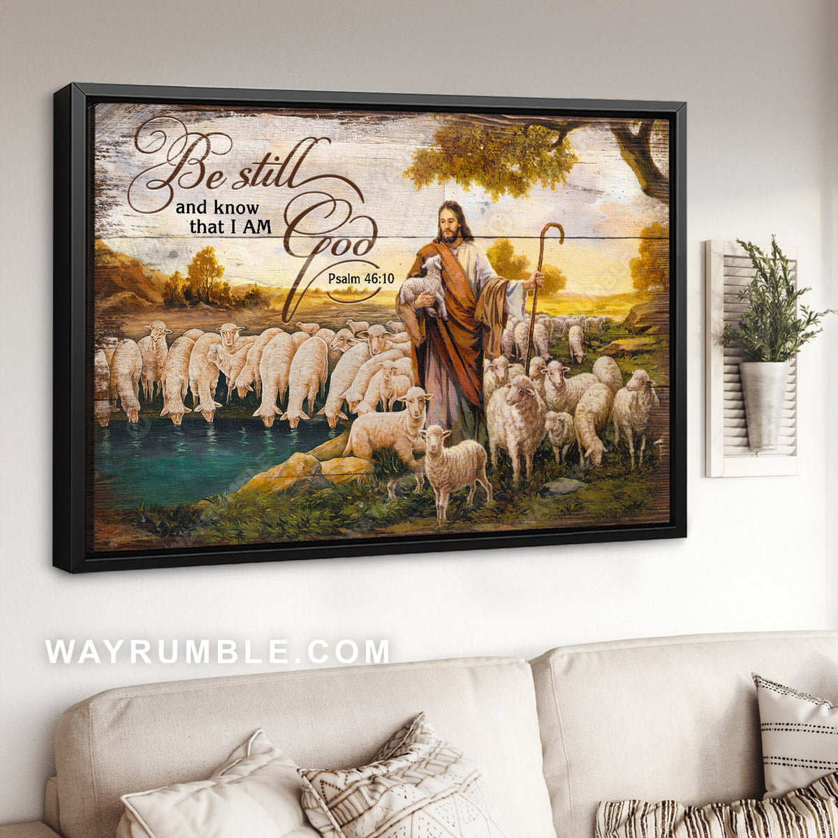 Stunning lamb, Beautiful meadow land, Be still and know that I am God - Jesus Landscape Canvas Prints, Home Decor Wall Art