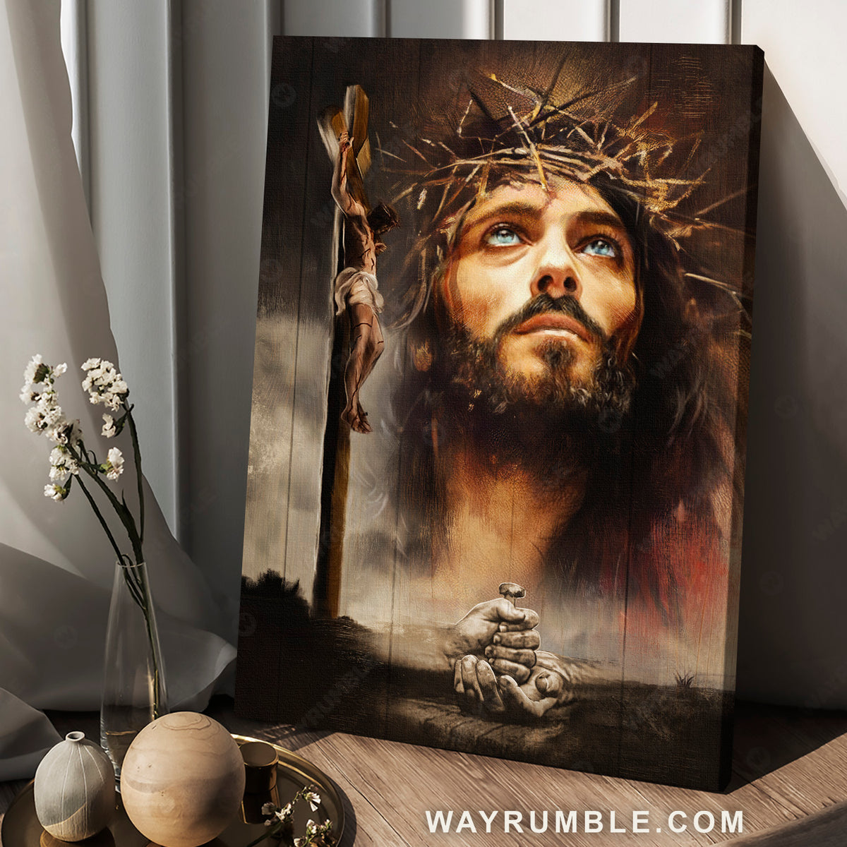 Jesus portrait, The life of Jesus, Take my hand, Wooden cross - Jesus Portrait Canvas Prints, Christian Wall Art