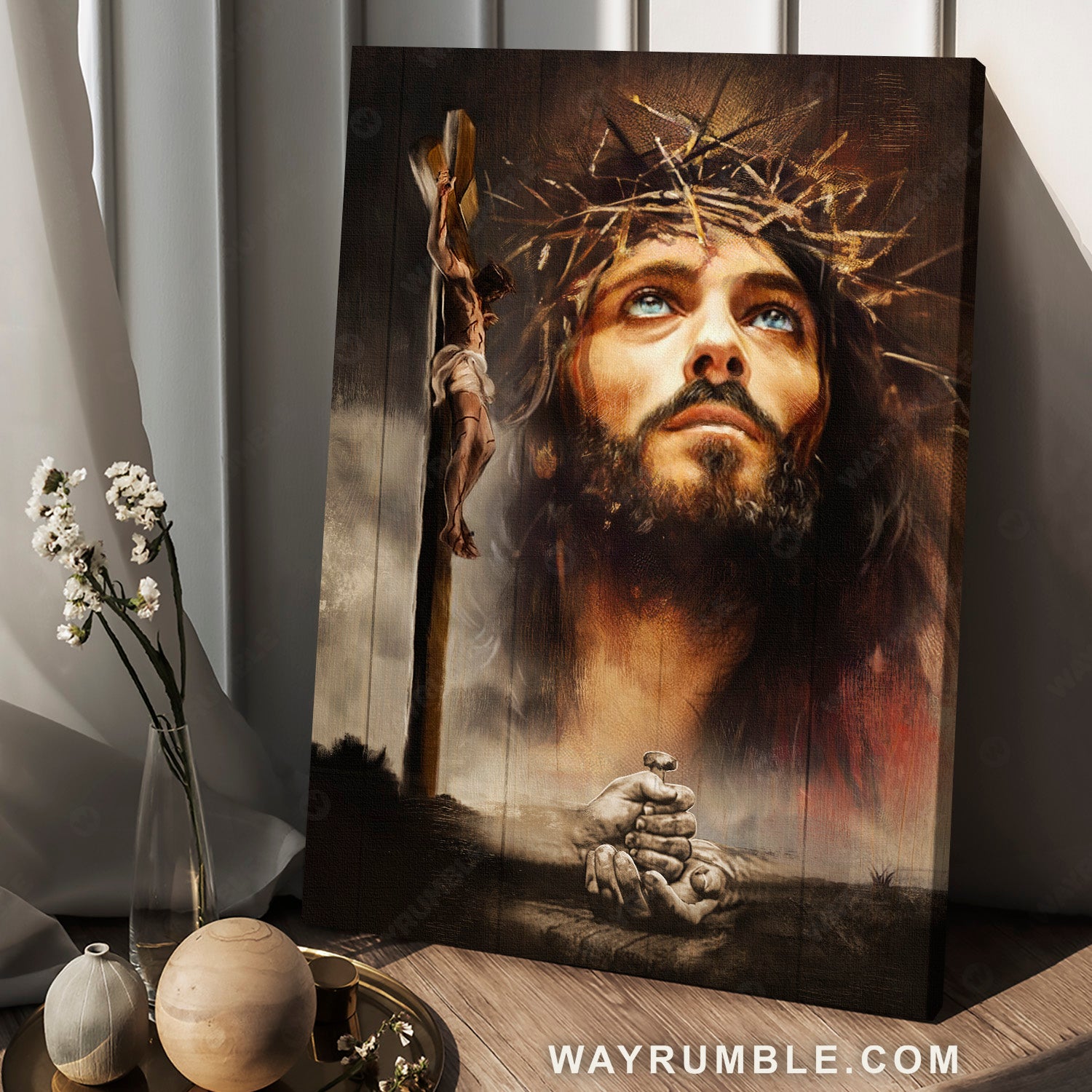 Jesus portrait, The life of Jesus, Take my hand, Wooden cross - Jesus Portrait Canvas Prints, Christian Wall Art