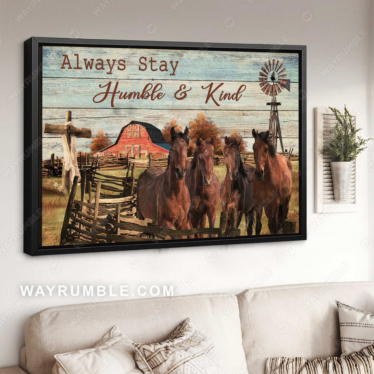 Quarter horses, Blue sky, Windmill, Always stay humble and kind - Jesus Landscape Canvas Prints, Wall Art