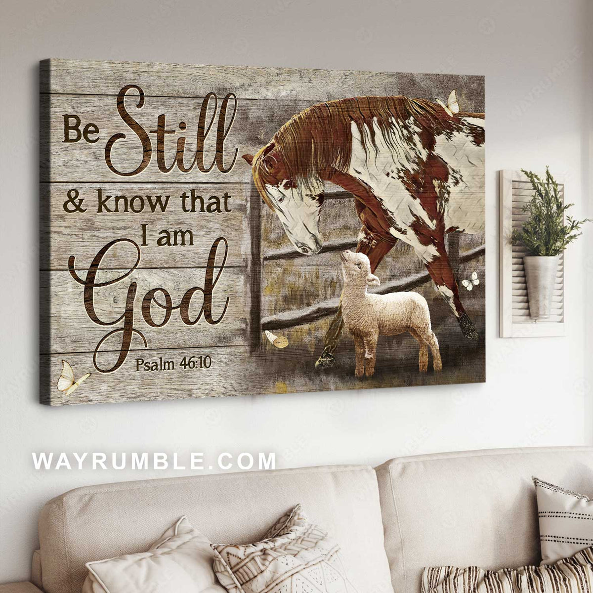 Unique horse, Little lamb, Cozy painting, Be still and know that I am God - Jesus Landscape Canvas Prints, Home Decor Wall Art
