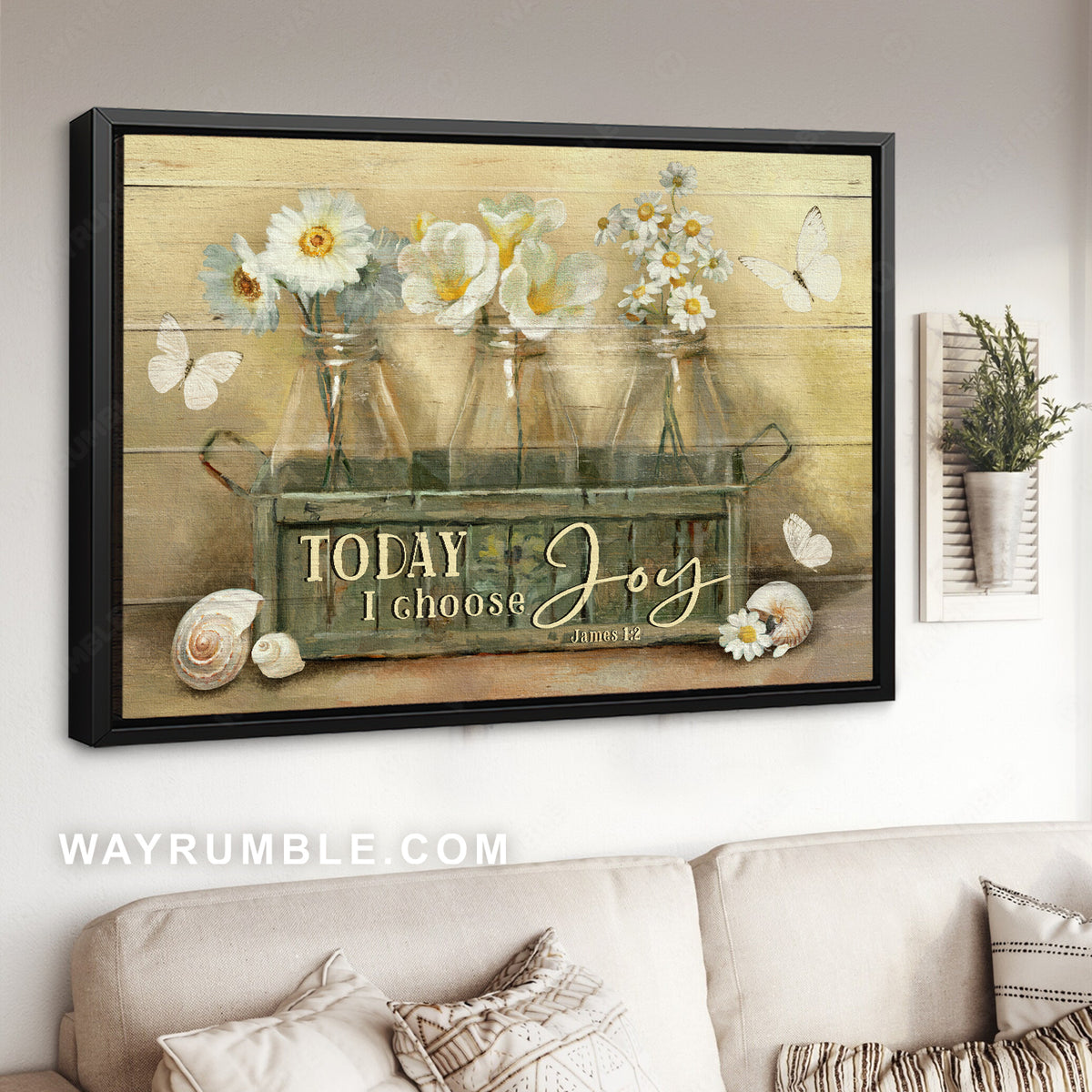 Daisy flower, Plumeria painting, White butterfly, Today I choose joy - Jesus Landscape Canvas Prints, Christian Wall Art