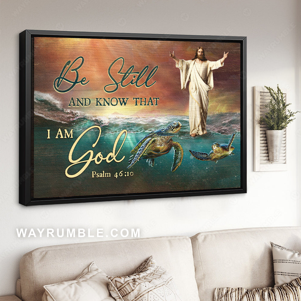 Ocean view, Sea turtle drawing, Face of Jesus, Be still and know that I am God - Jesus Landscape Canvas Prints, Christian Wall Art