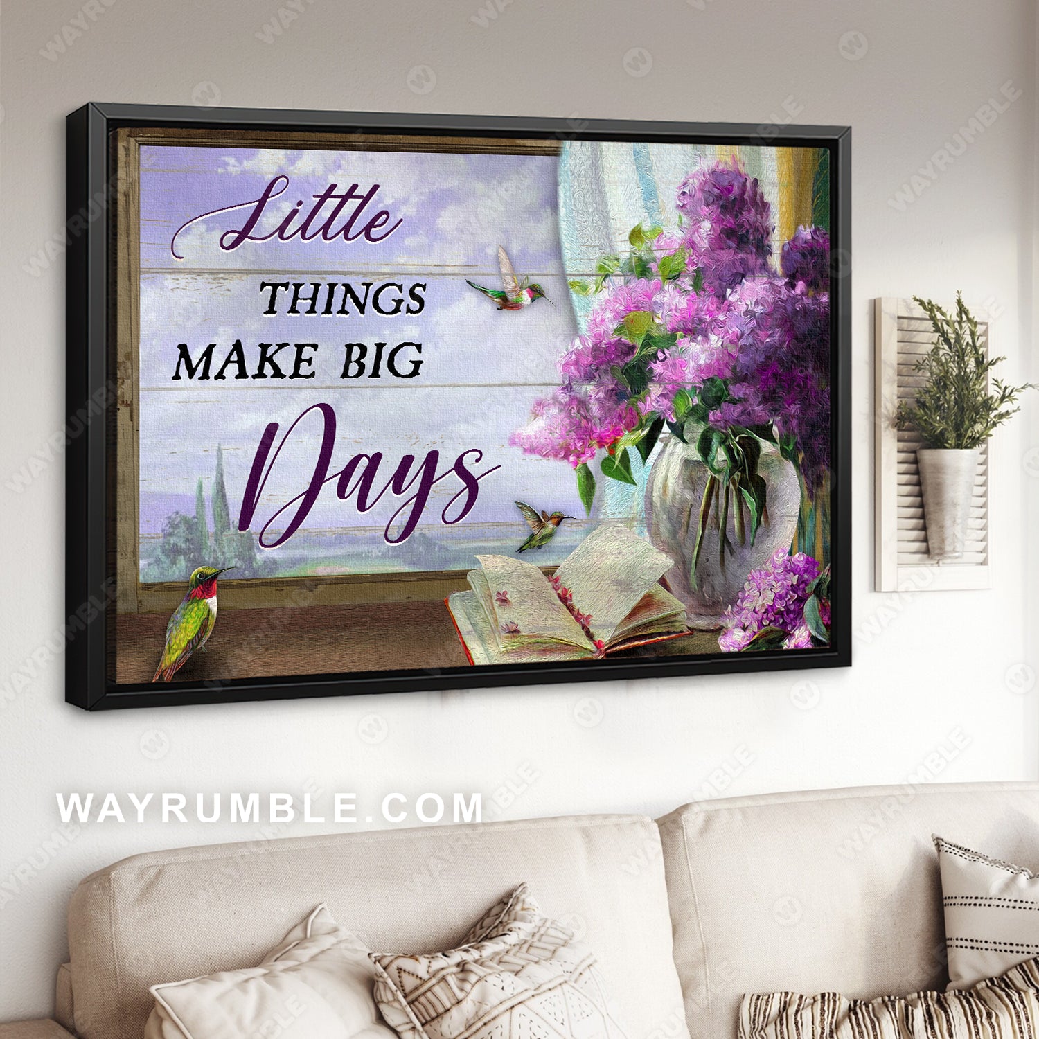 Purple hydrangea, Colorful hummingbird, Old book, Little things make big days - Jesus Landscape Canvas Prints, Christian Wall Art