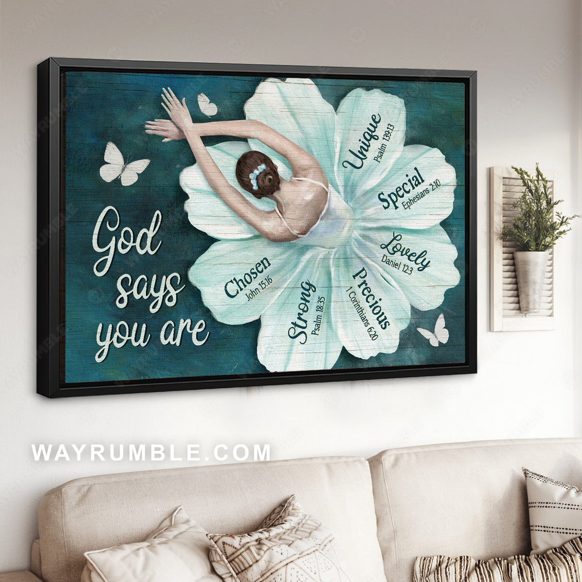 Ballet drawing, Flower dress, Butterfly, God says you are unique - Jesus Landscape Canvas Prints, Christian Wall Art