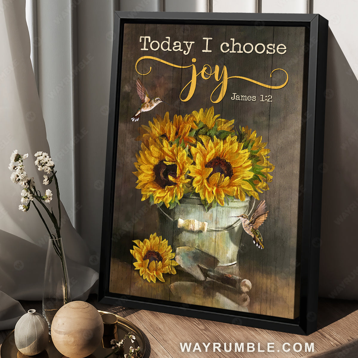Brown hummingbird, Pretty sunflower, Today I choose joy - Jesus Portrait Canvas Prints, Home Decor Wall Art