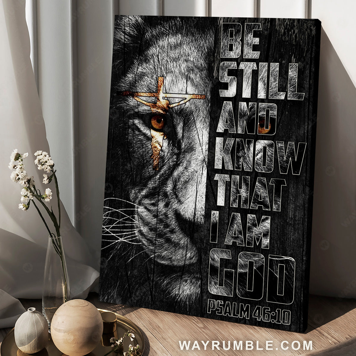 Jesus on the cross, Stunning lion face, Be still and know that I am God - Jesus Portrait Canvas Prints, Home Decor Wall Art