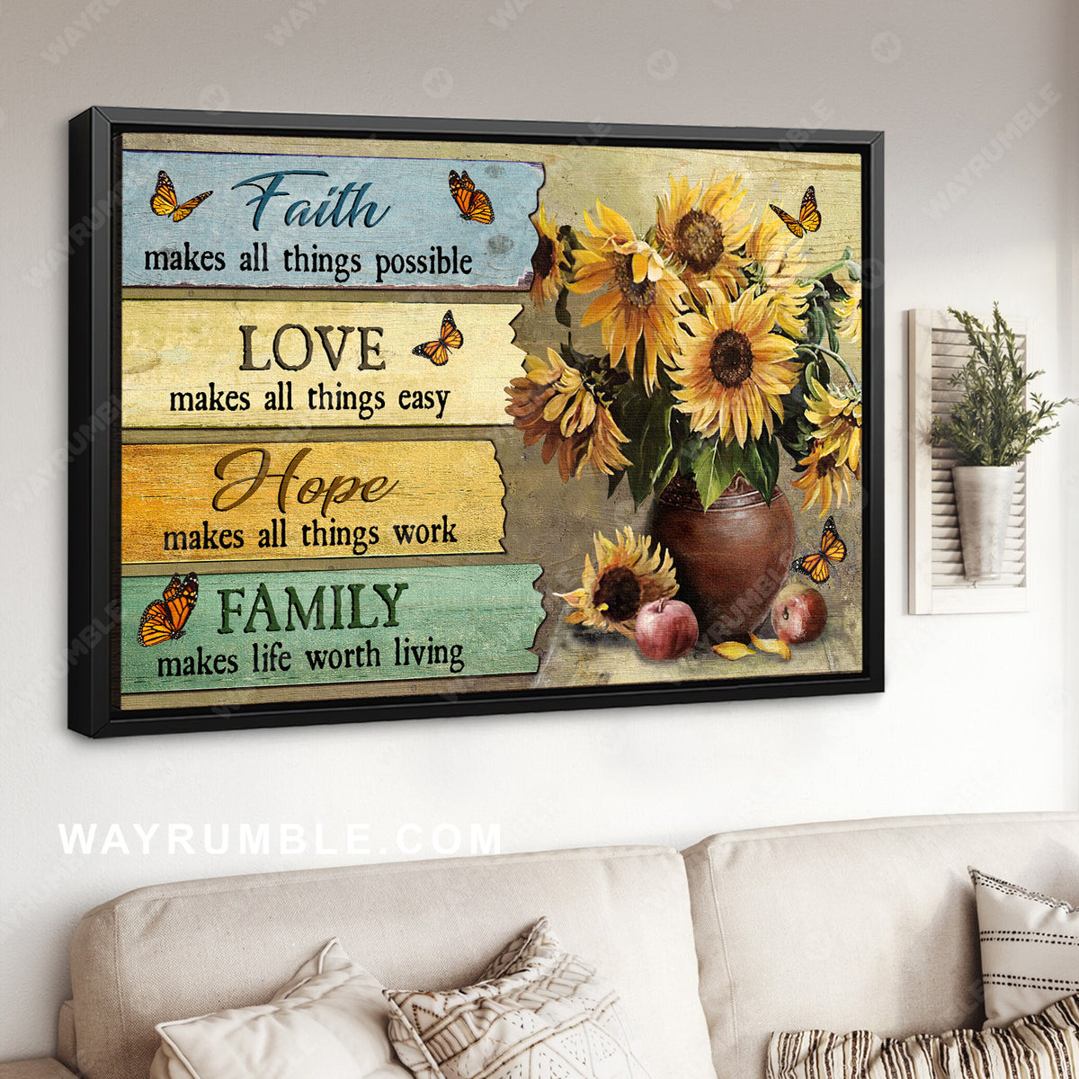 Decor for Living Room, Sunflower vase, Faith makes all things possible - Jesus Landscape Canvas Prints, Home Decor Wall Art