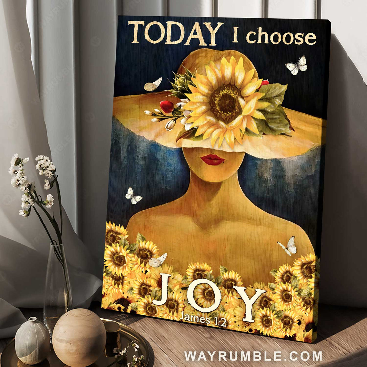 Beautiful girl, Sunflower hat, Pretty butterfly, Today I choose joy - Jesus Portrait Canvas Prints, Home Decor Wall Art