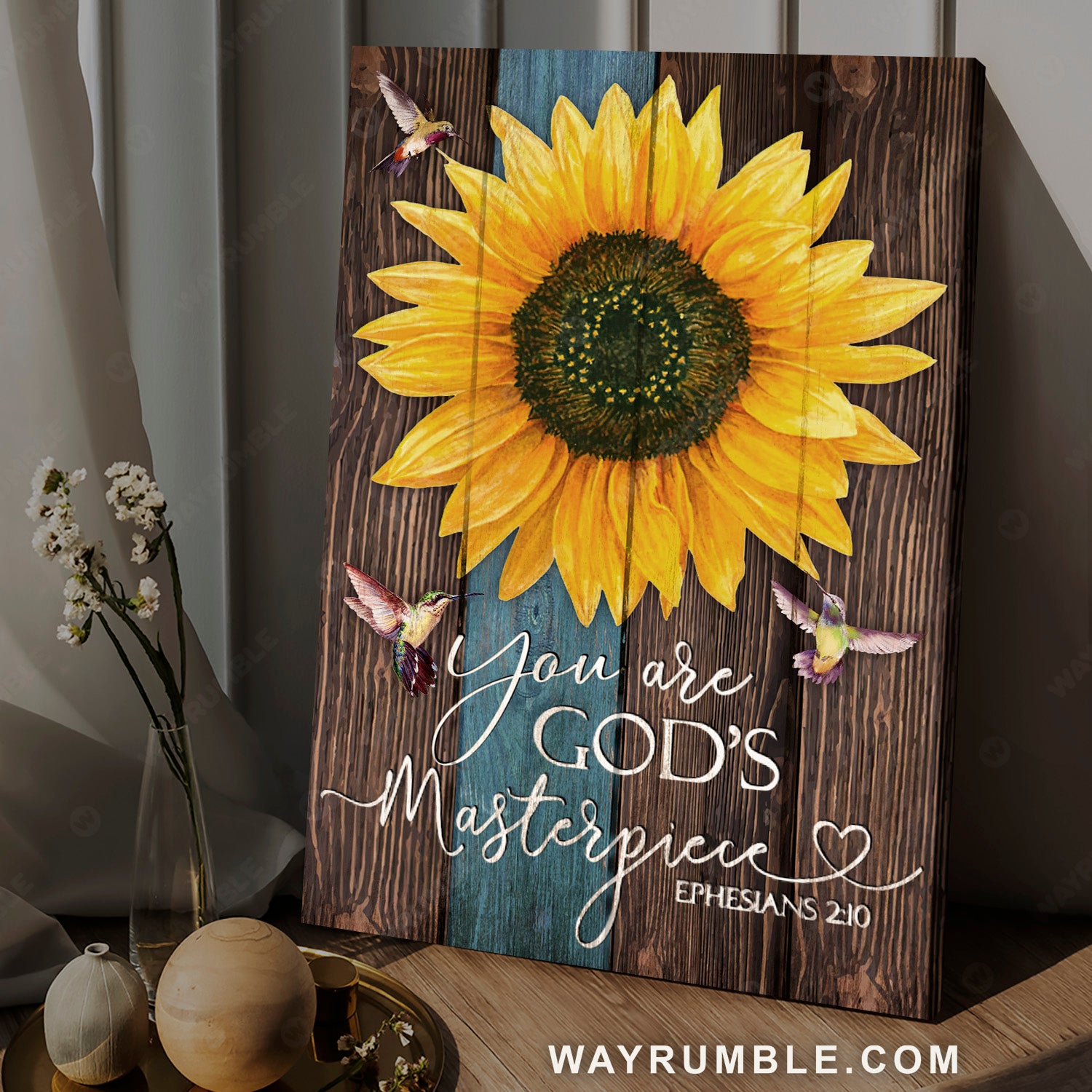 Pretty sunflower, Beautiful hummingbird, You are God's masterpiece - Jesus Portrait Canvas Prints, Home Decor Wall Art