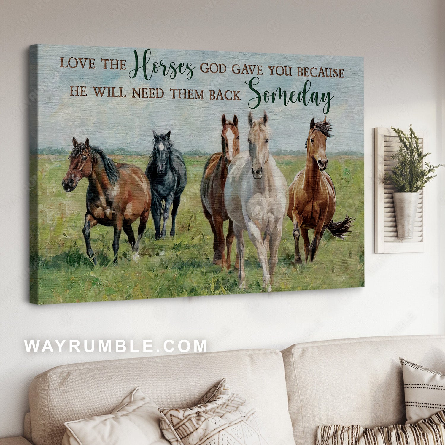 Running horses, Green meadow land, Love the horses God gave you - Jesus Landscape Canvas Prints, Christian Wall Art