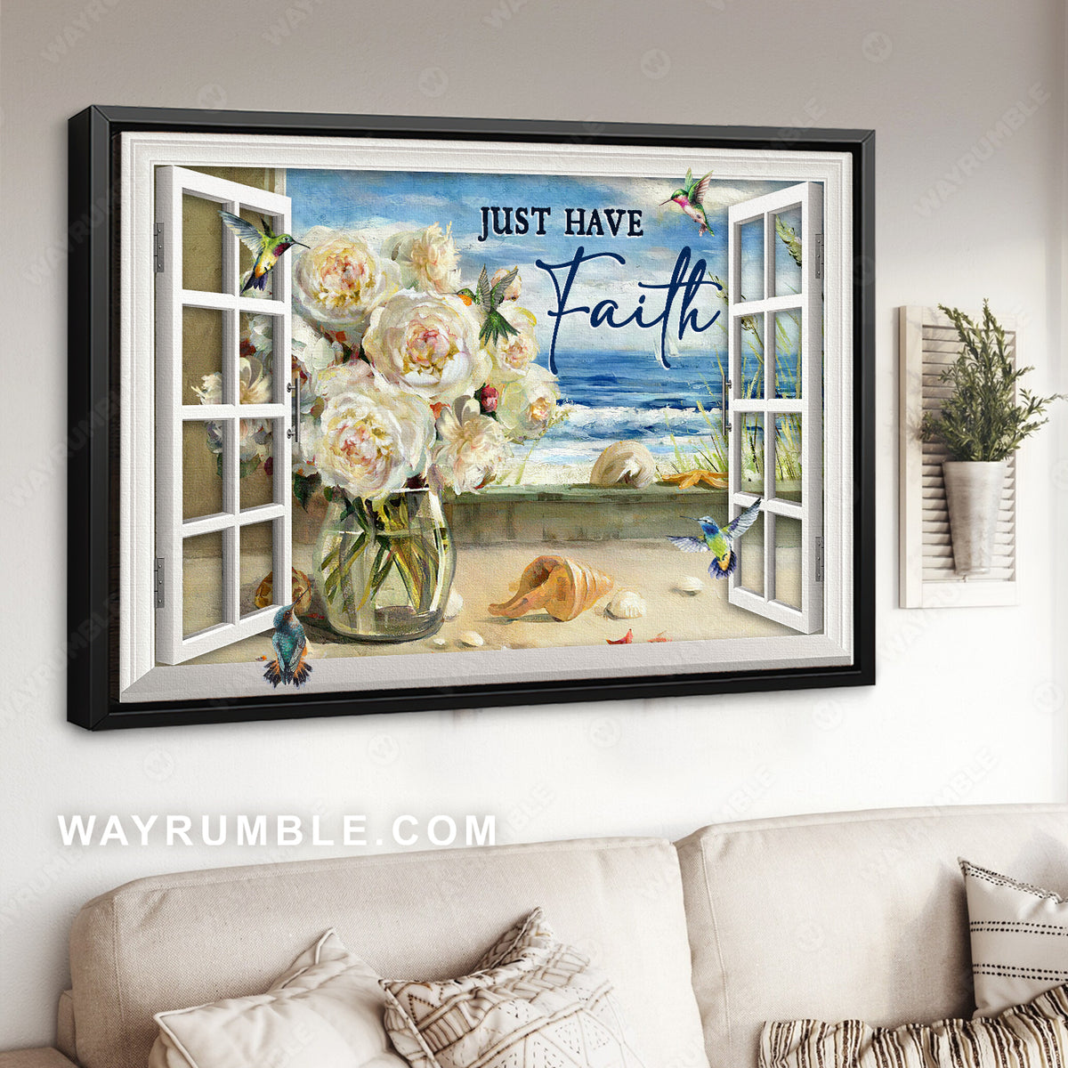 Pastel rose vase, Ocean view, Colorful hummingbird, Just have faith - Jesus Landscape Canvas Prints, Christian Wall Art