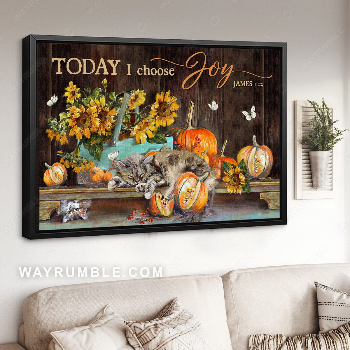 Sleeping cat, Watercolor pumpkin, Sunflower drawing, Today I choose joy - Jesus Landscape Canvas Prints, Christian Wall Art