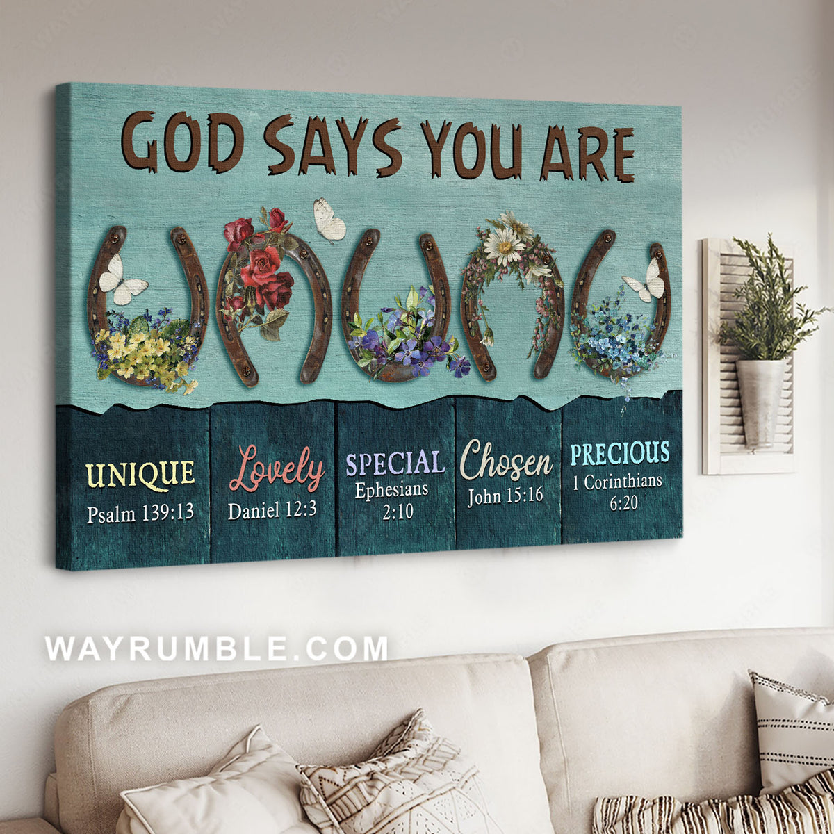 Horseshoe, Colorful flower, White butterfly, God says you are - Jesus Landscape Canvas Prints, Christian Wall Art