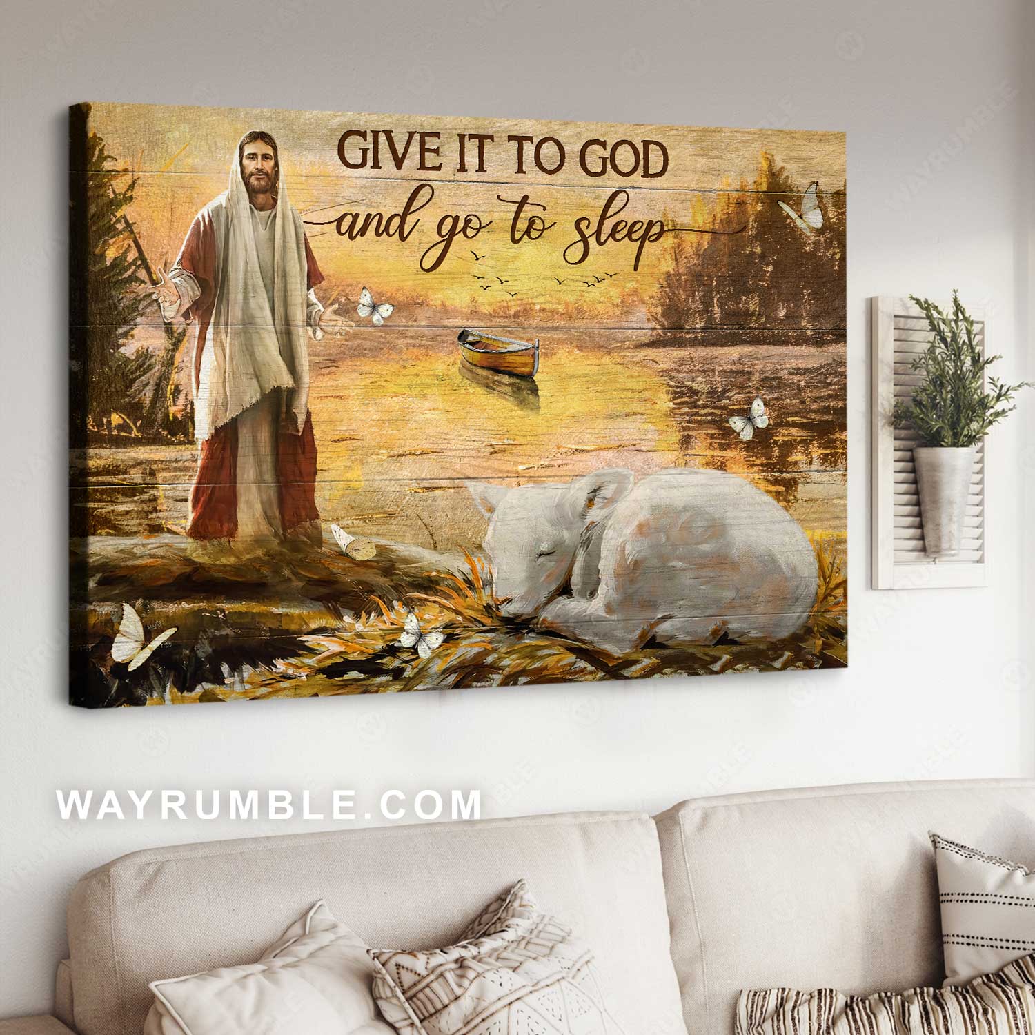 Watercolor lamb, Magic lake, The life of Jesus, Give it to God and go to sleep - Jesus Landscape Canvas Prints, Christian Wall Art