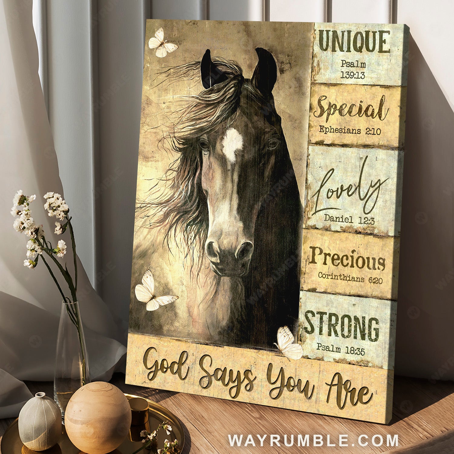 Dream horse, Butterfly drawing, Yellow background, God says you are - Jesus Portrait Canvas Prints, Christian Wall Art