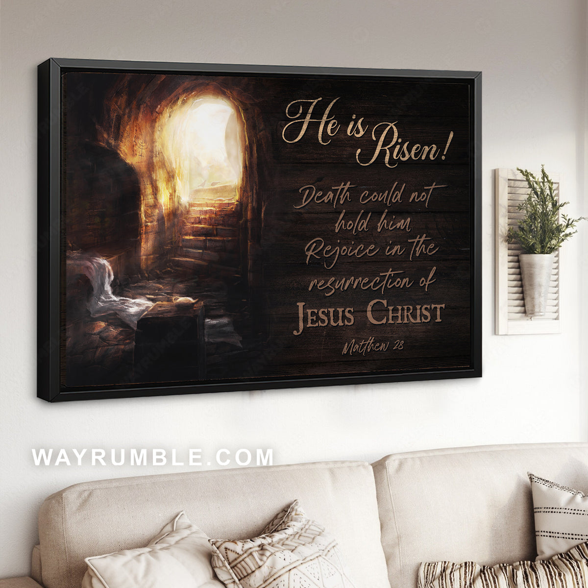 Beautiful cave, Jesus painting, He is risen - Jesus Landscape Canvas Prints, Christian Wall Art