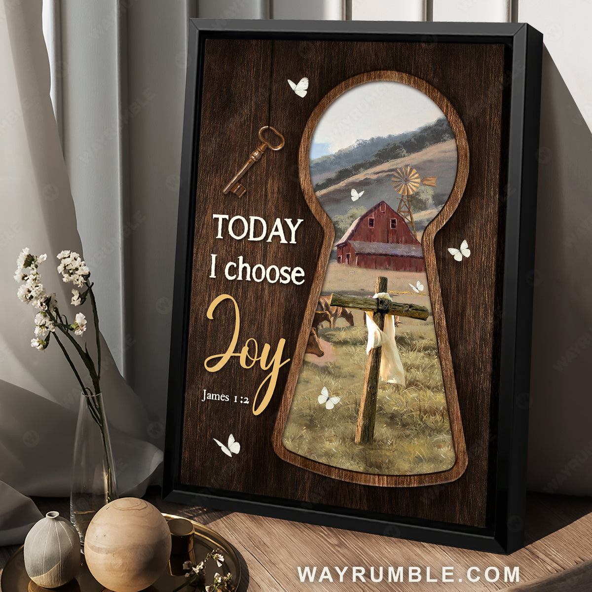 Amazing key, Cross symbol, Green meadow land, Today I choose joy - Jesus Portrait Canvas Prints, Christian Wall Art
