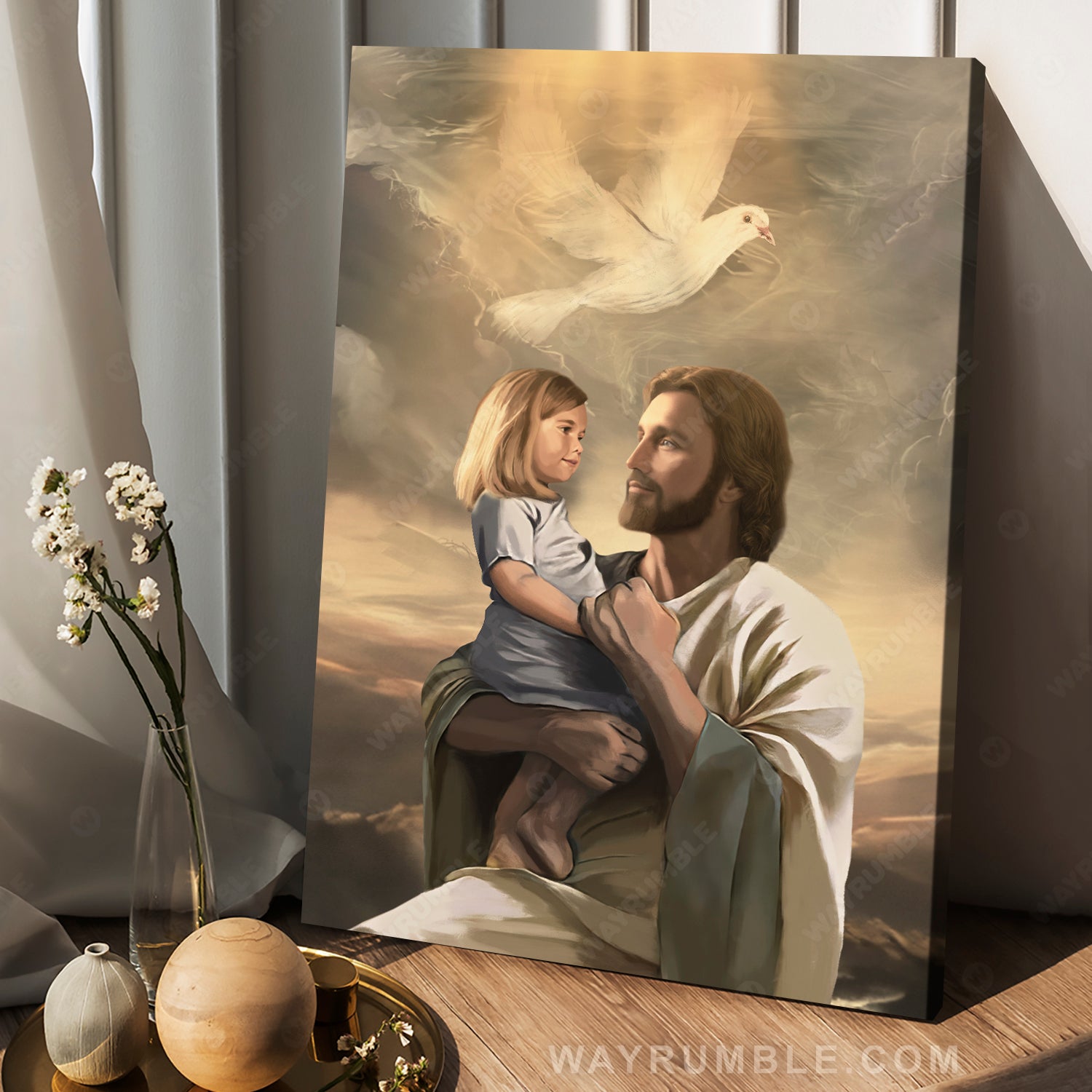 The life of Jesus, White dove, Jesus painting, Jesus with child - Jesus Portrait Canvas Prints, Christian Wall Art