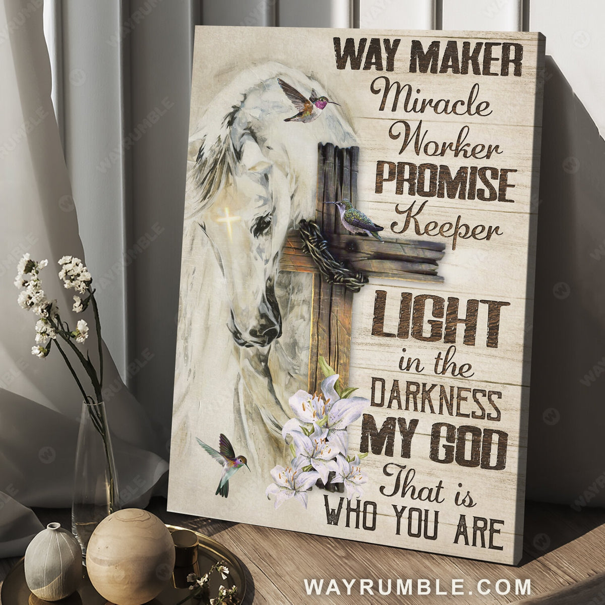 White horse painting, Lily flower, Hummingbird drawing, Way maker, Miracle worker - Jesus Portrait Canvas Prints, Christian Wall Art