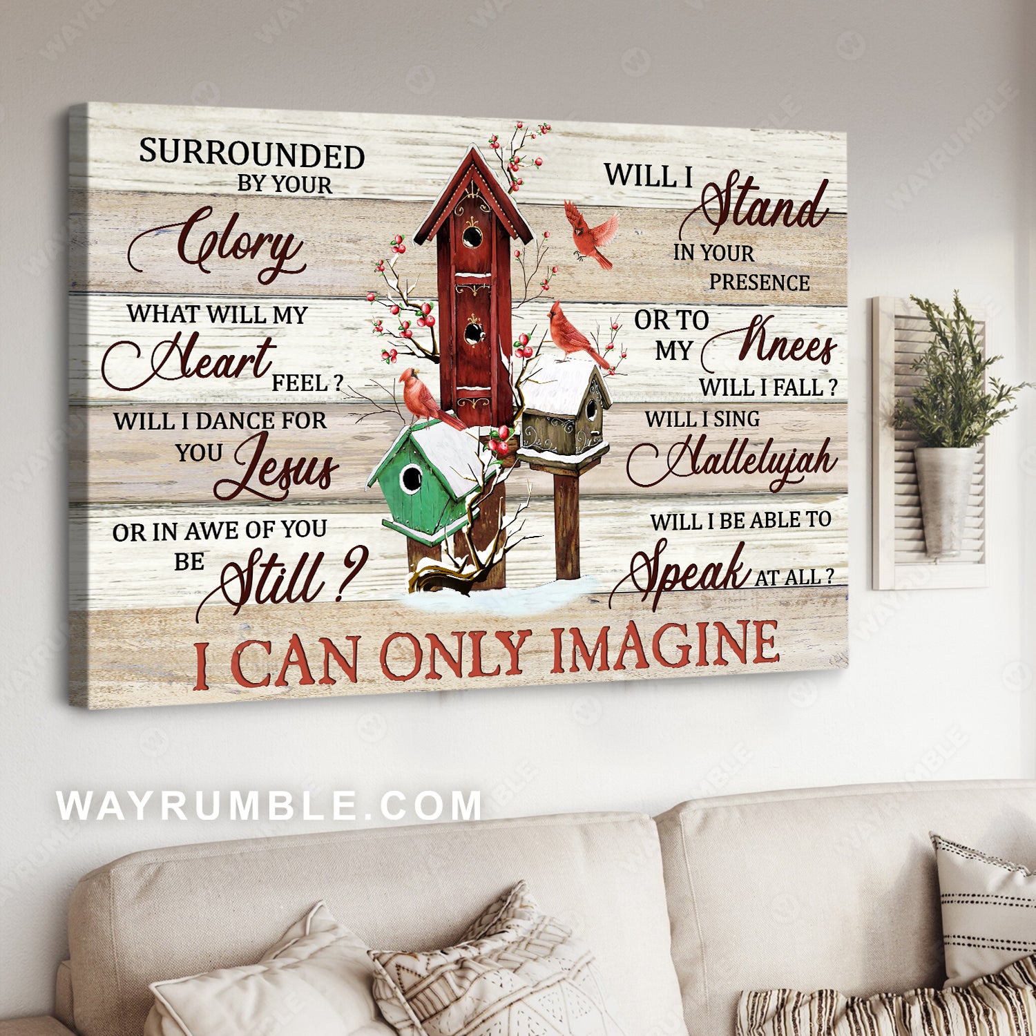 Luxury birdhouse, Red cardinal, Frozen cranberry, I can only imagine - Jesus Landscape Canvas Prints, Christian Wall Art